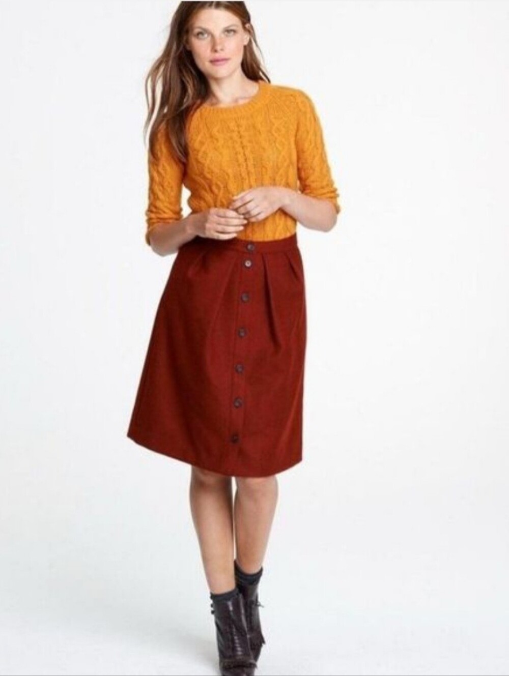 J.Crew Women's Size 10 Rust Wool A-Line Button-Down Skirt